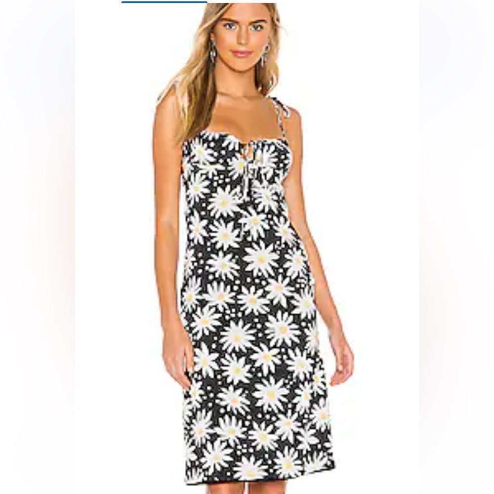 SOLID & STRIPED revolve Lolita dress Daisy Print Black Midi Dress medium